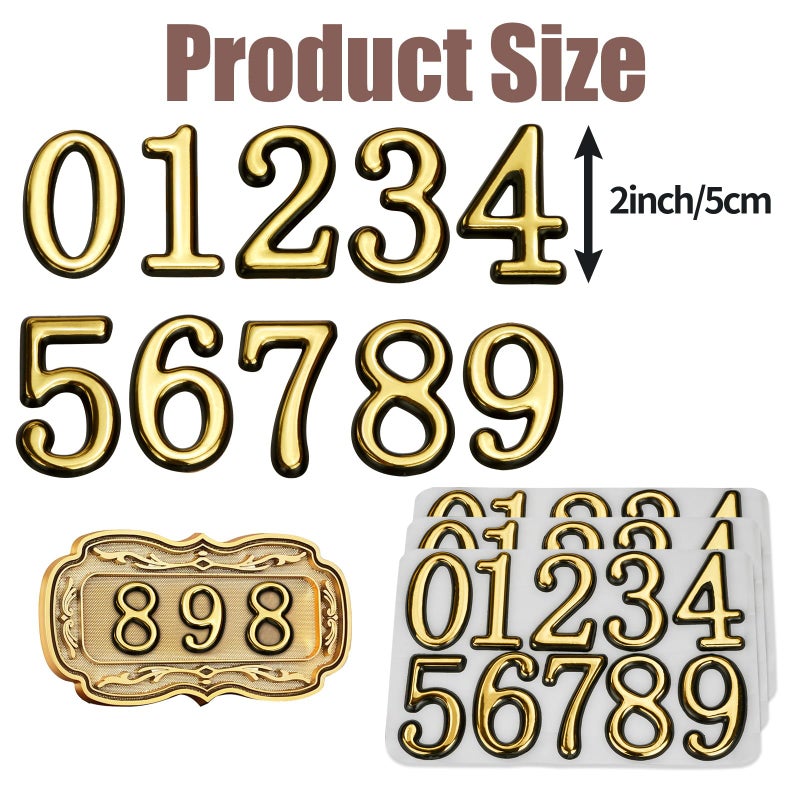 opasyo 30 Pieces Mailbox Numbers for Outside 2 inch 0-9 Self-Adhesive Mail Box Numbers 3D Gold House Numbers for Mailbox  Apartment  House  Trash Bins Office Hotel Room (Gold  2inch) - Image 2